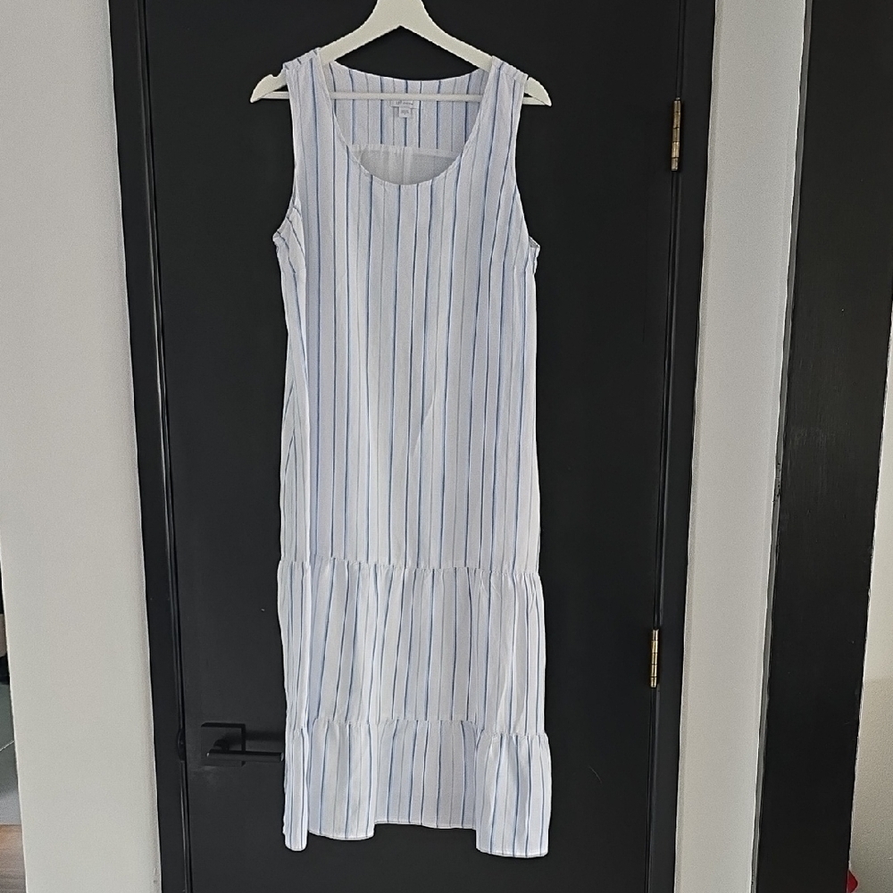 J. Jill Love Linen Striped Sundress Sleeveless, Midi, Fully Lined, Pockets 100%